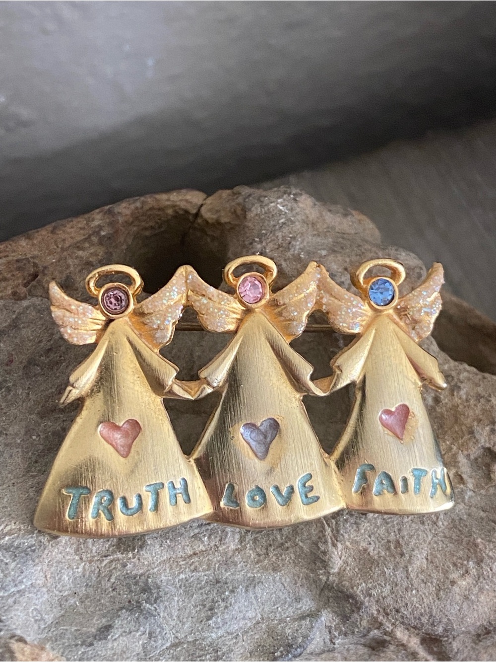 Vintage TC Truth Love Faith ANGELS Broach